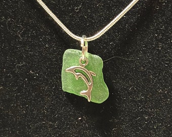 Green Seaglass with Dolphin Pendant