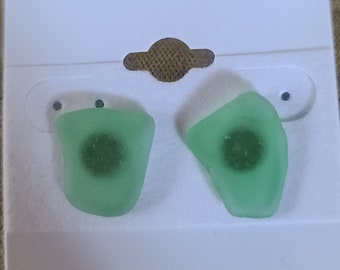 Green Sea Glass Stud Earrings