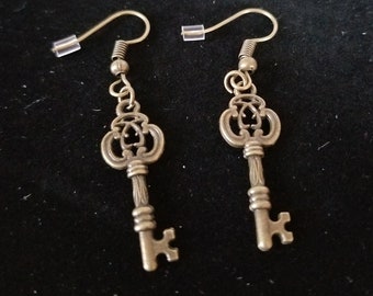 Antique Bronze Key Earrings