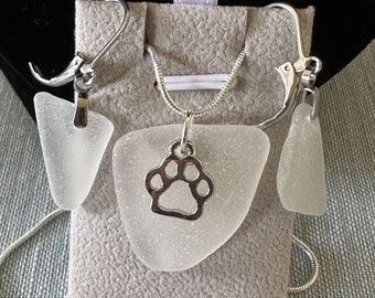 White Sea Glass Pendant & Earring Set