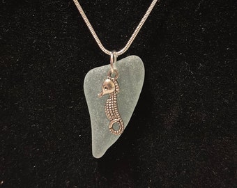 Light Blue Sea Glass with Seahorse Pendant