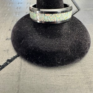 Black Ceramic Band with Magical Blaze Crushed Opal Inlay