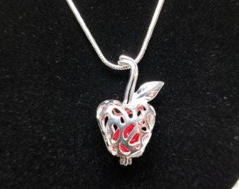 Apple Pendant Necklace: Silver Snake Chain, Carnelian or Agate Bead