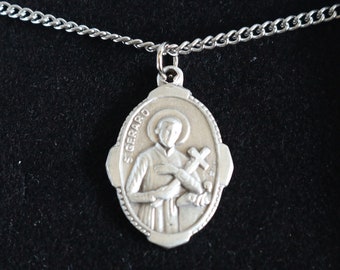 St Gerard Medal Women 18" Stainless Steel Chain Necklace Catholic Mercy Mary Handmade