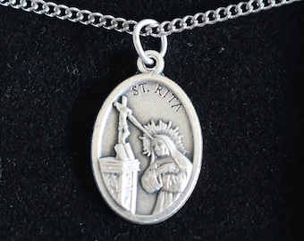 St Rita of Cascia Medal Women 18" Stainless Steel Chain Necklace Catholic Mercy Mary Handmade