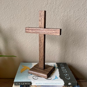 8.5&quot; Standing Cross Wood Brown Decor Christ Cross Crucifijo Catholic Mercy Cruz Made in USA Home Altar