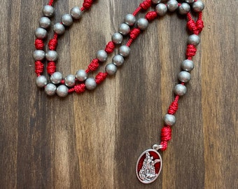 St Michael Chaplet Rosary Cord Red Paracord Silver Beads Catholic
