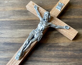 Wall Crucifix Wood Light Brown 8" Decor Detailed Christ Cross Crucifijo Catholic Mercy Cruz Made in USA