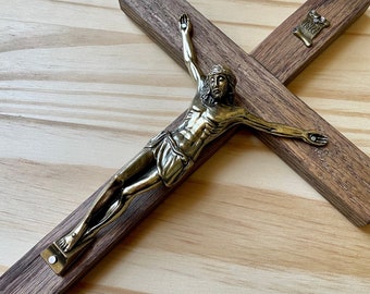 11&quot; Wall Crucifix Wood Brown Bronze Christ Decor Cross Crucifijo Catholic Mercy Cruz Made in USA