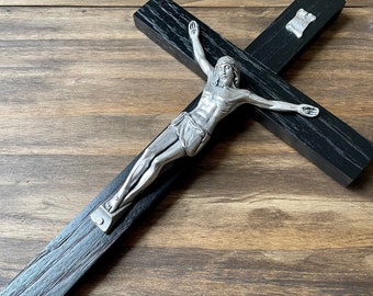 11&quot; Wall Crucifix Wood Black  Decor Christ Cross Crucifijo Catholic Mercy Cruz Made in USA