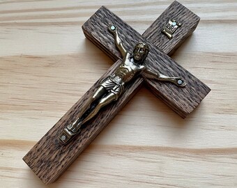 5" Wall Crucifix Wood Brown Bronze Decor Christ Cross Crucifijo Catholic Mercy Cruz Made in USA