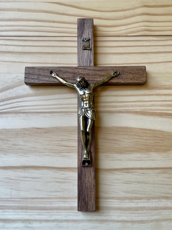 Crocifisso Vintage In Legno Con Cristo In Régule Christian Symbolism, Anni '30 - Foto 4