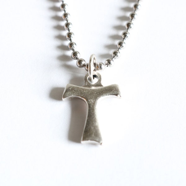 Men Necklace Tau Cross St Francis Pendant stainless steel Chain 20 inches Catholic Mercy Cross