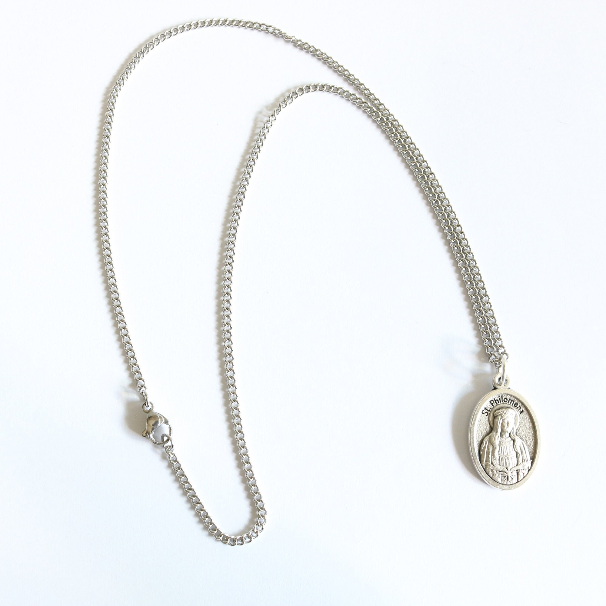 St Philomena Medal Women 18" Stainless Steel Chain Necklace Catholic ...