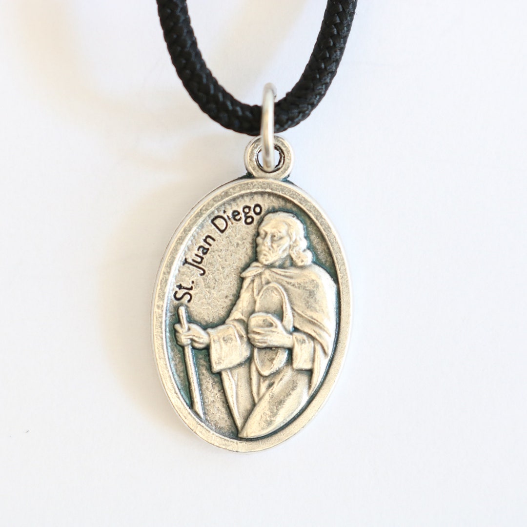 St Juan Diego Pendant Black Paracord Medal Necklace Catholic Mercy ...