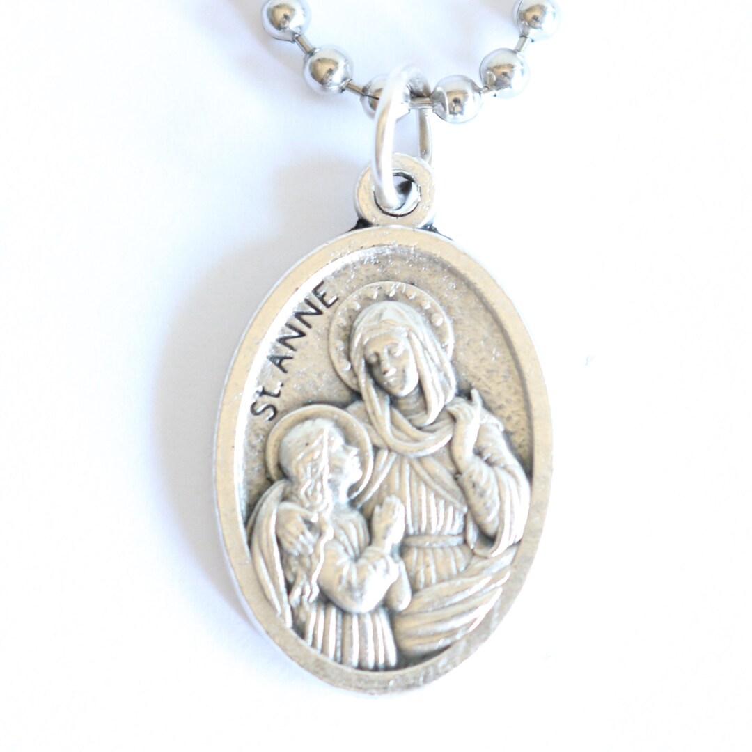 St Anne Medal 20" Men Stainless Steel Chain Necklace Catholic Mercy ...
