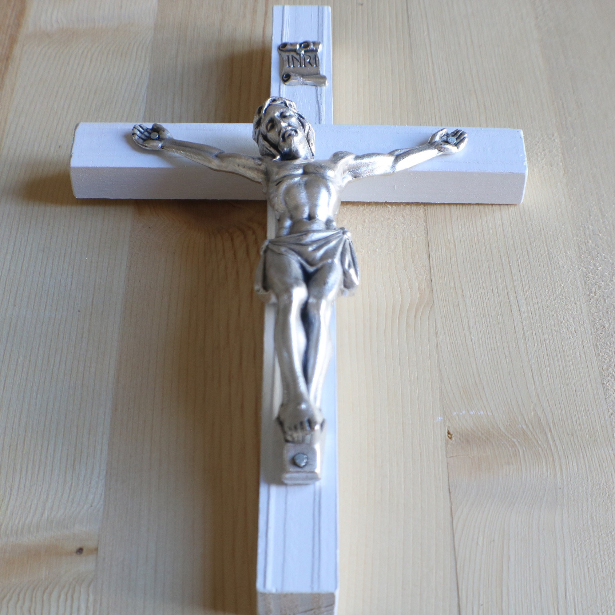 8 Wall Crucifix Wood White Decor Christ Cross Crucifijo Etsy
