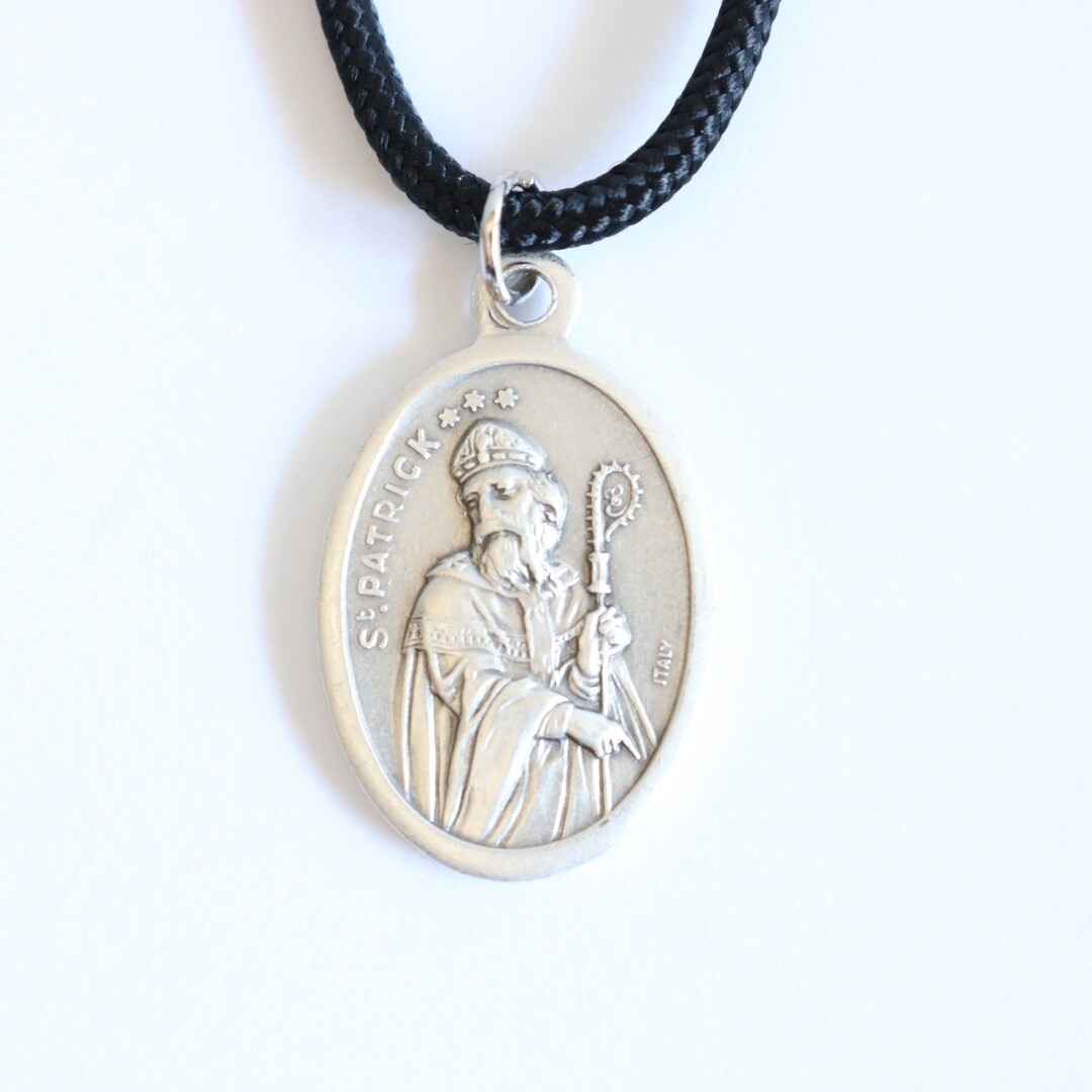 St Patrick Pendant Black Paracord Medal Necklace Catholic Mercy Saints ...