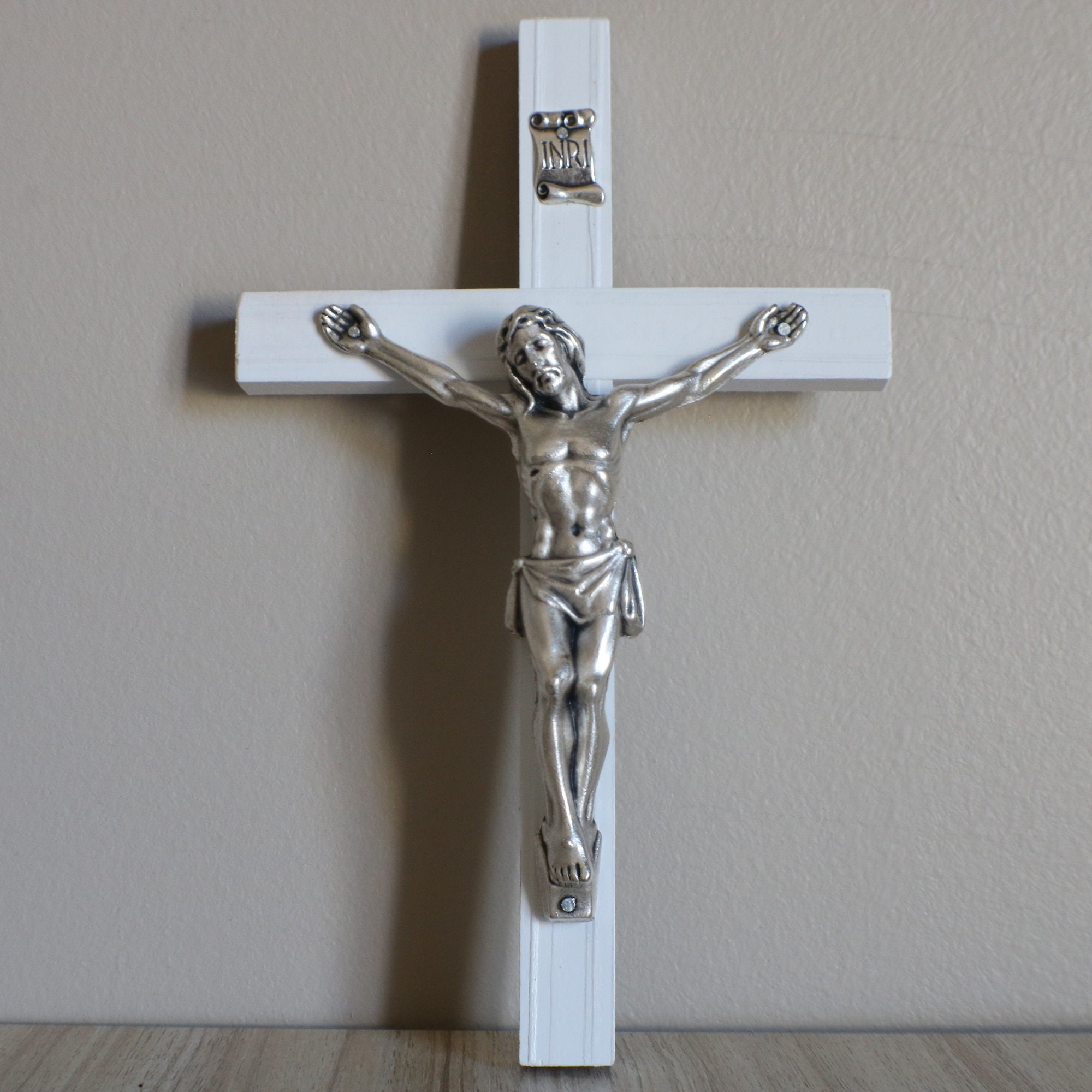 8 Wall Crucifix Wood White Decor Christ Cross Crucifijo Etsy