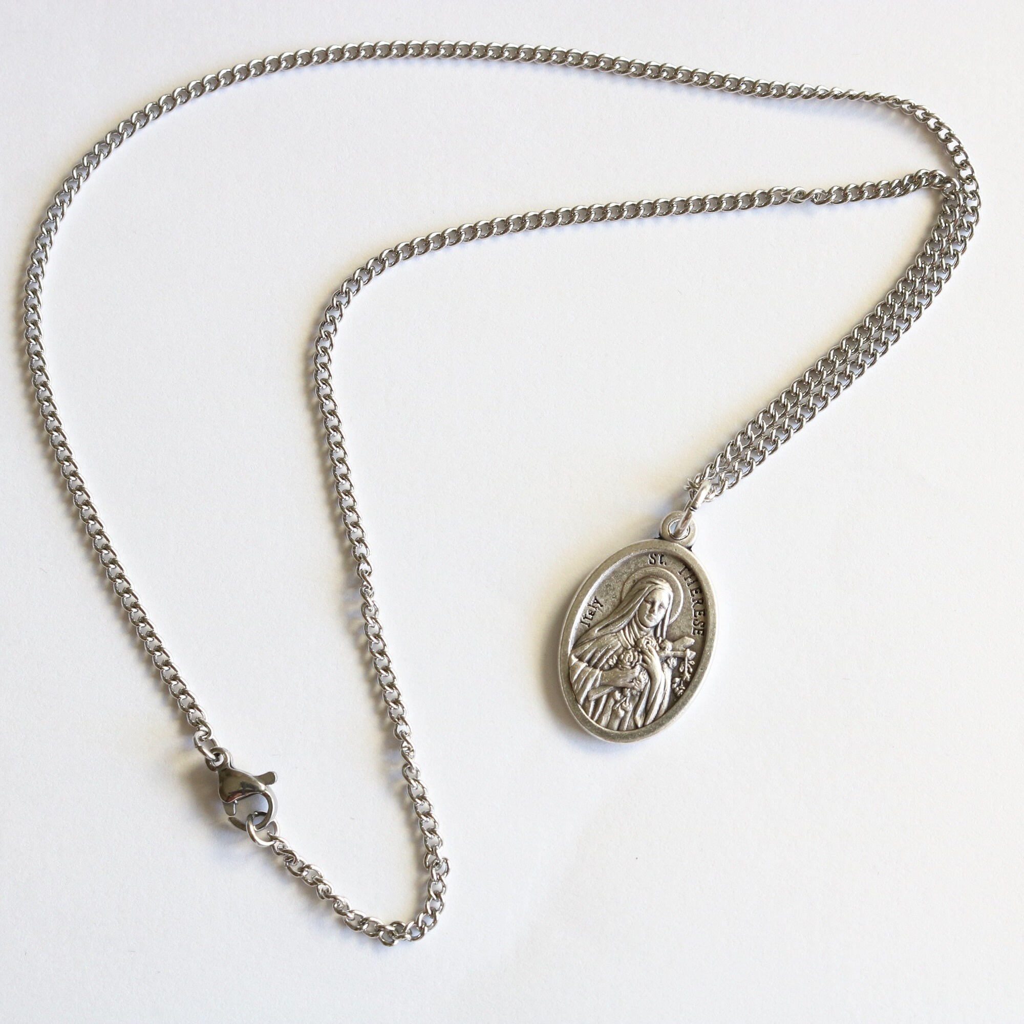 St Therese Medal Women 18" Stainless Steel Chain Necklace Catholic ...