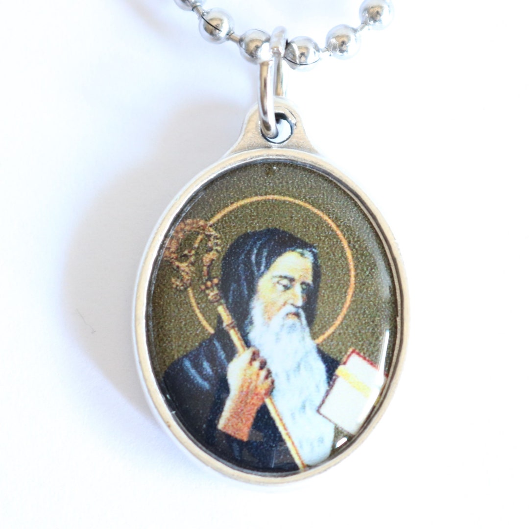 St Benedict Full Color Medal 20" Men Stainless Steel Chain Necklace ...