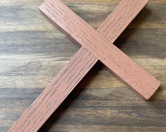 8" Plain Wall Cross Wood Copper Decor Christ Catholic Mercy Cruz Made in USA Faith Christian