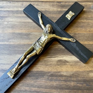 11&quot; Wall Crucifix Wood Black Bronze Christ Decor Cross Crucifijo Catholic Mercy Cruz Made in USA