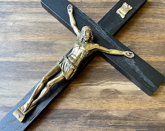11&quot; Wall Crucifix Wood Black Bronze Christ Decor Cross Crucifijo Catholic Mercy Cruz Made in USA