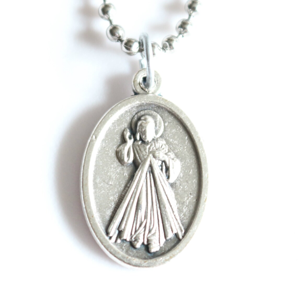 Divine Mercy Medal 20" Men Stainless Steel Chain Necklace Catholic ...