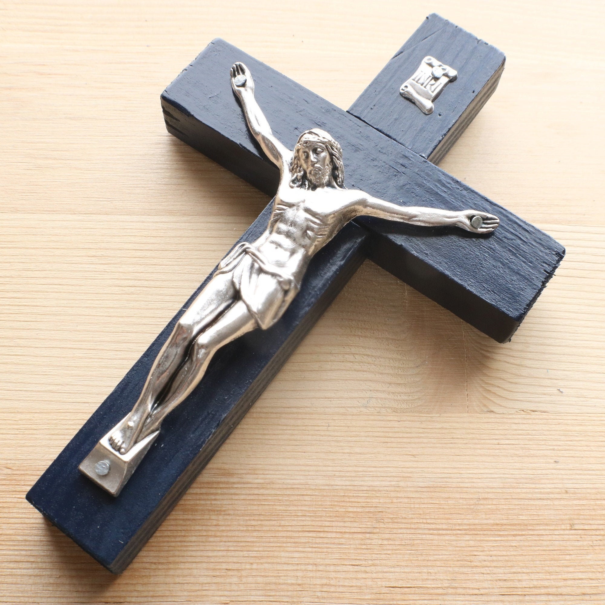 5 Wall Crucifix Wood Midnight Blue Decor Christ Cross Etsy