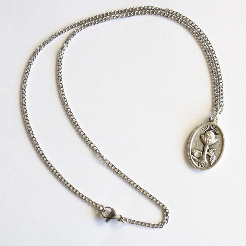 Holy Family and Eucharist Medal Women 18" Stainless Steel Chain ...