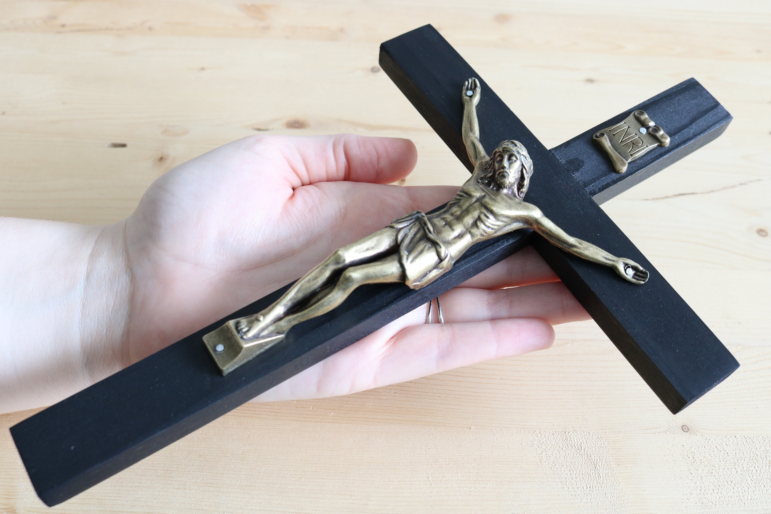 11 Wall Crucifix Wood Black Bronze Christ Decor Cross Etsy