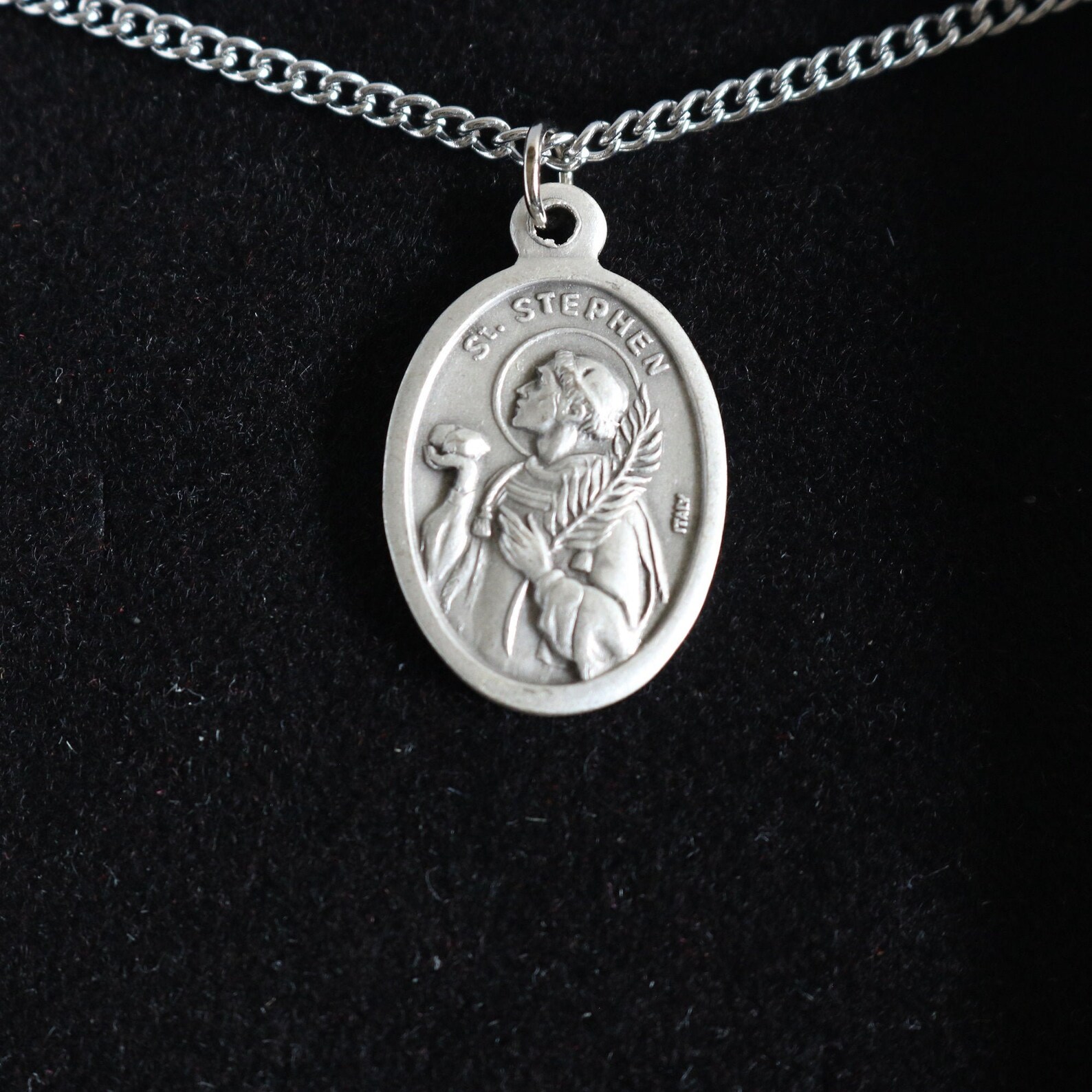 St Stephen Medal Women 18" Stainless Steel Chain Necklace Catholic ...