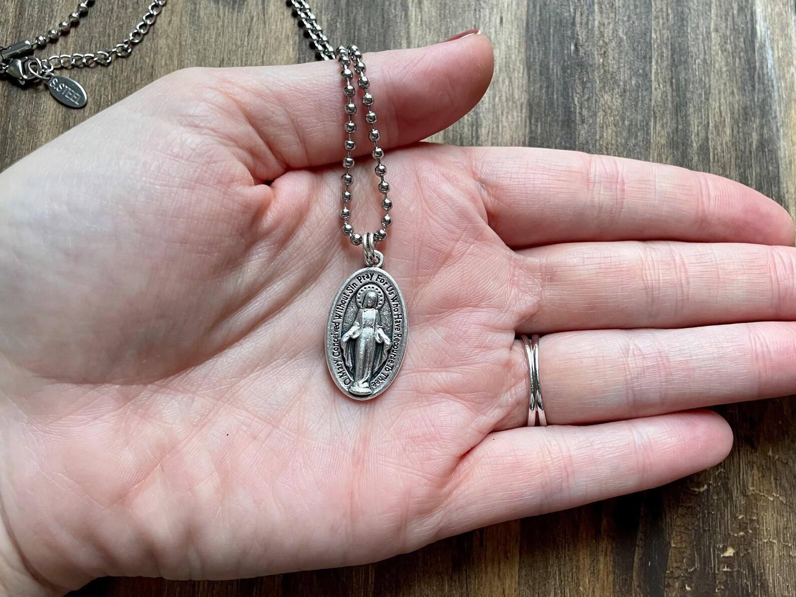 Oval Medal 20" Men Stainless Steel Chain Necklace Catholic Mercy ...