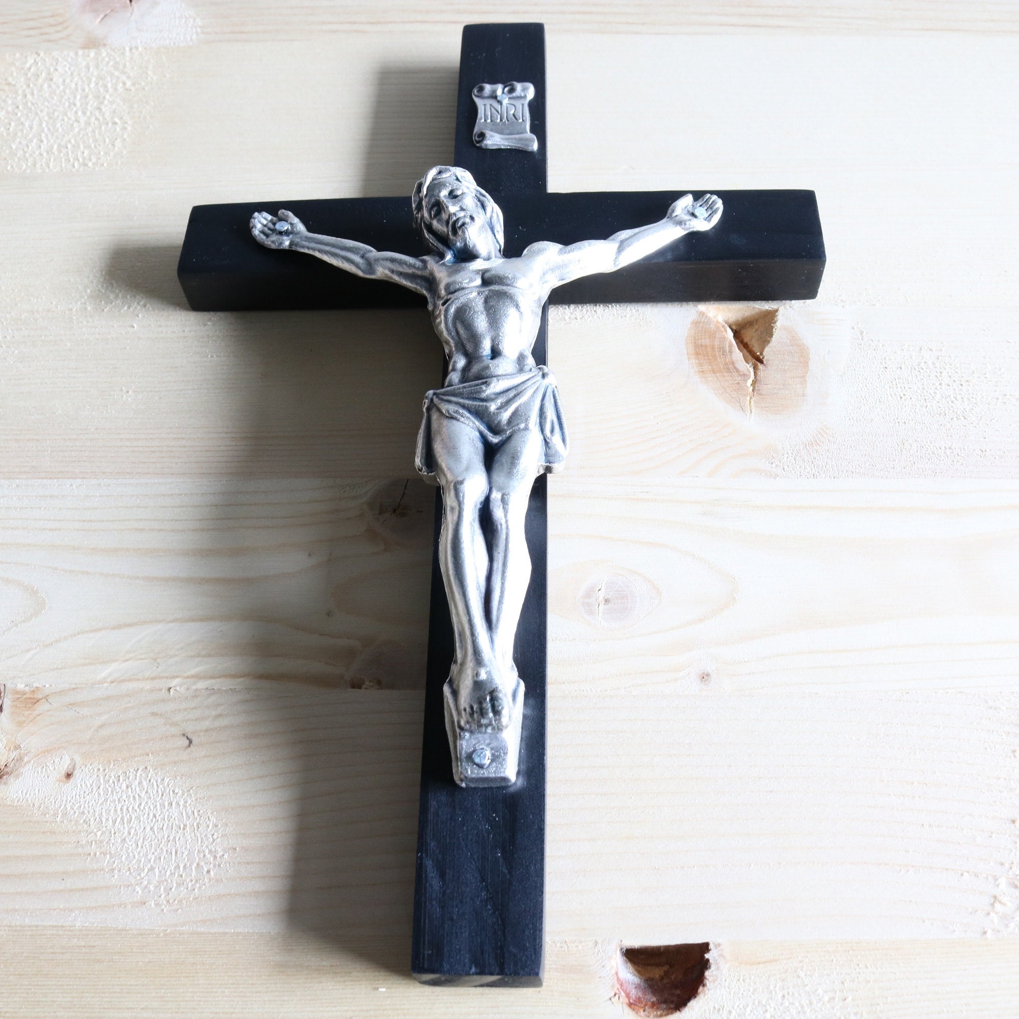 8 Wall Crucifix Wood Black Decor Detailed Christ Cross Etsy