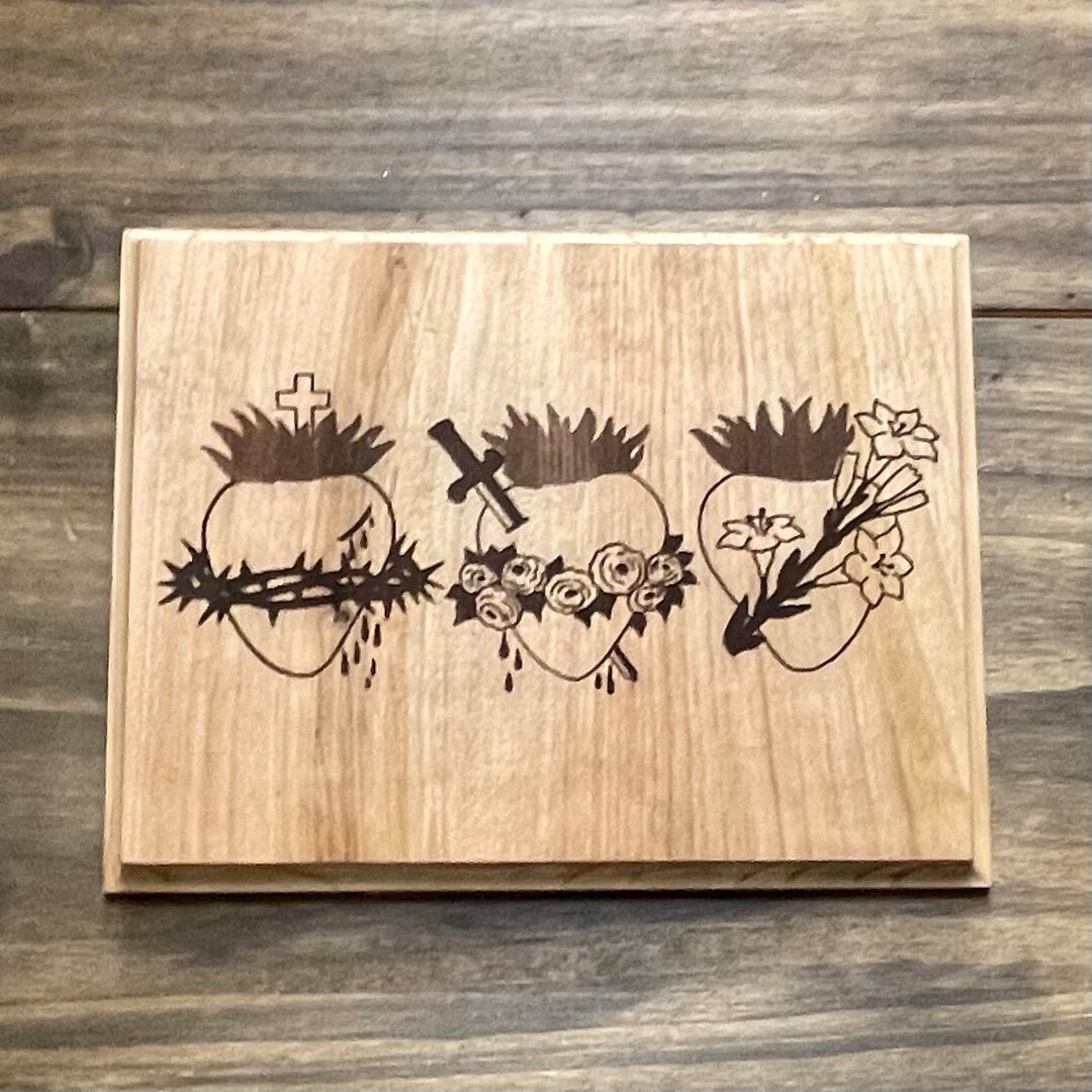 Hearts of the Holy Family Wooden Engraved Wall Plaque Catholic Jesus Mary Joseph Made in USA Etsy