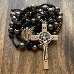 St Benedict Rosary Paracord Steel Beads Wearable Cross Crucifix Pray Catholic Mercy Necklace Rosario