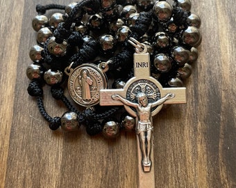 St Benedict Rosary Paracord Steel Beads Wearable Cross Crucifix Pray Catholic Mercy Necklace Rosario