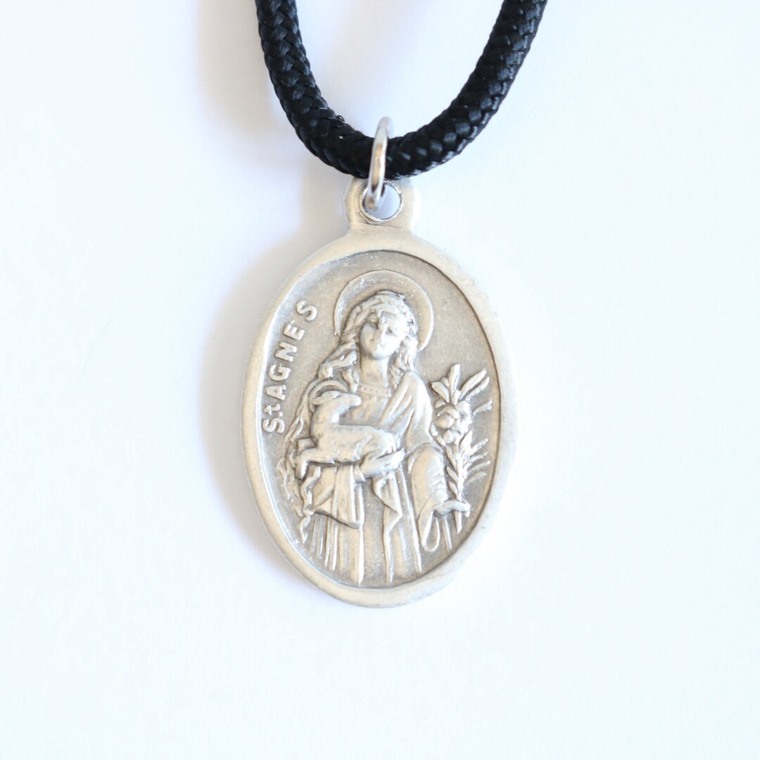 St Agnes Pendant Black Paracord Medal Necklace Catholic Mercy Saints - Etsy