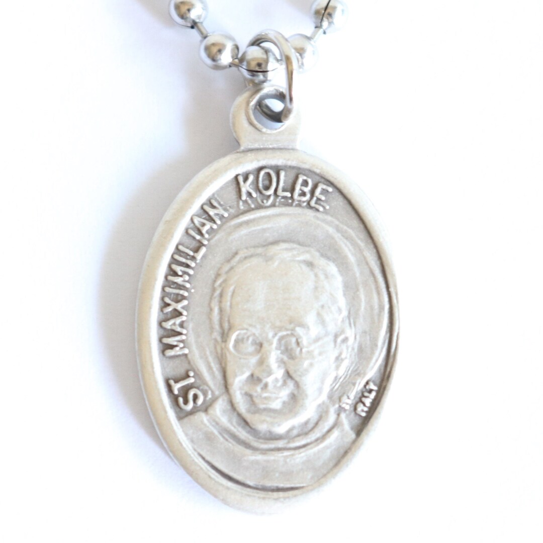 Maximilian Kolbe Medal 20" Men Stainless Steel Chain Necklace Catholic ...