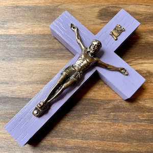 5&quot; Wall Crucifix Wood French Lilac Bronze Decor Christ Cross Crucifijo Catholic Mercy Cruz Made in USA