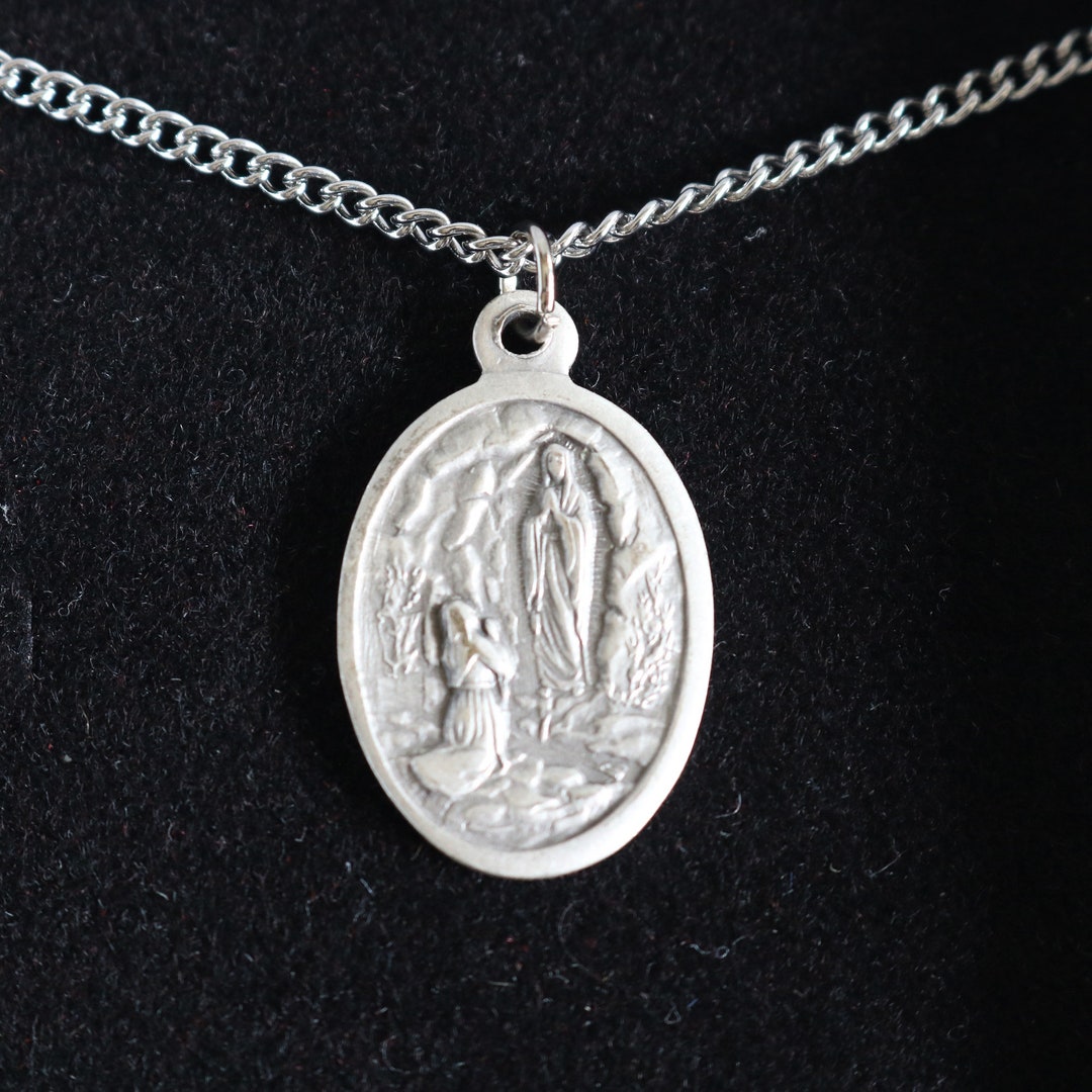 Our Lady of Lourdes Medal Women 18" Stainless Steel Chain Necklace ...