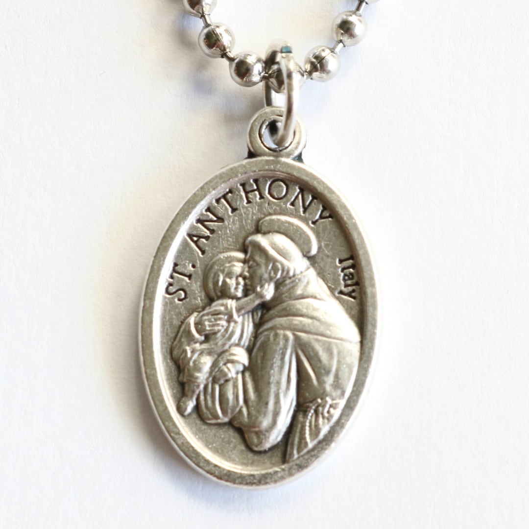St Anthony Medal Men 20" Stainless Steel Chain Mary Necklace Catholic ...