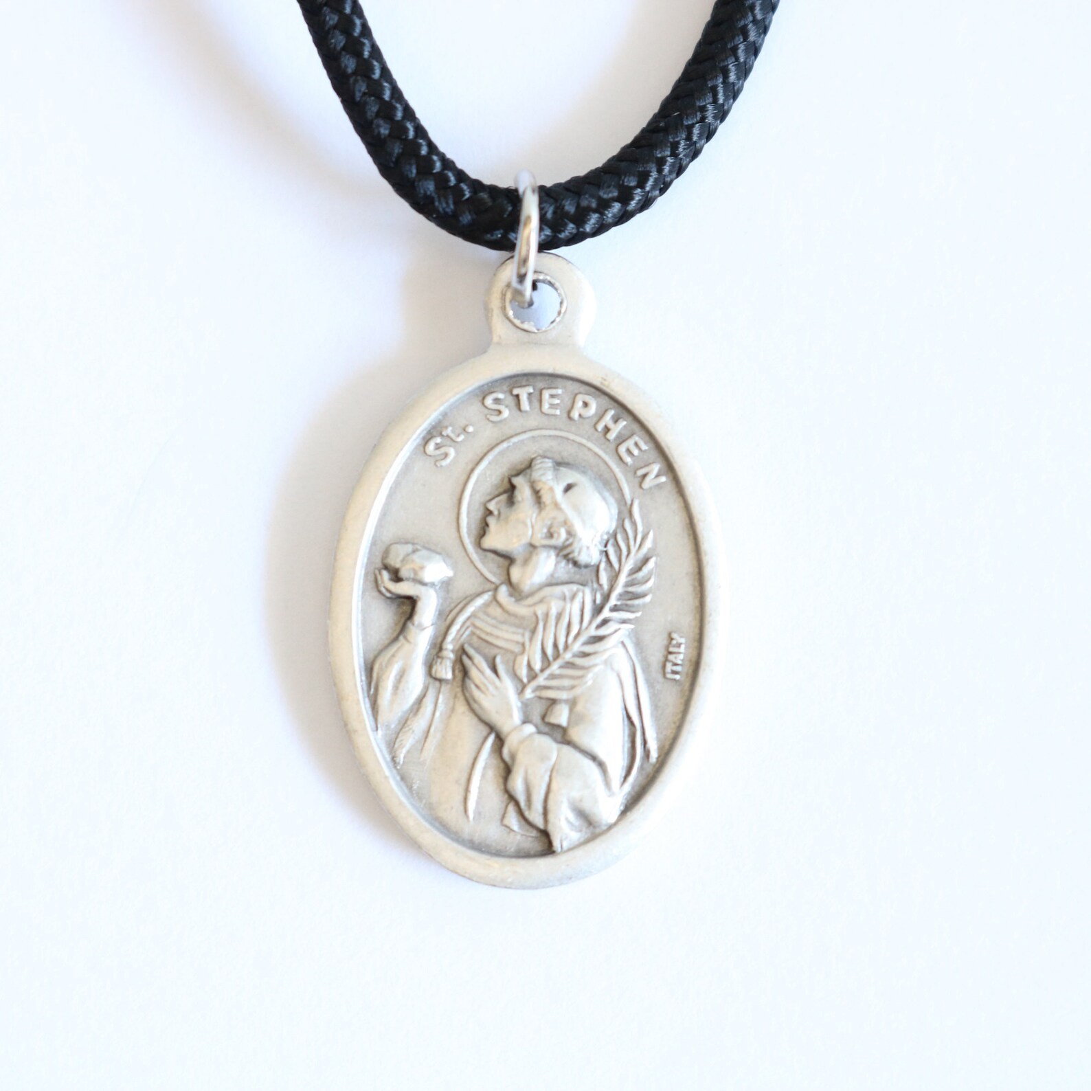 St Stephen Pendant Black Paracord Medal Necklace Catholic - Etsy