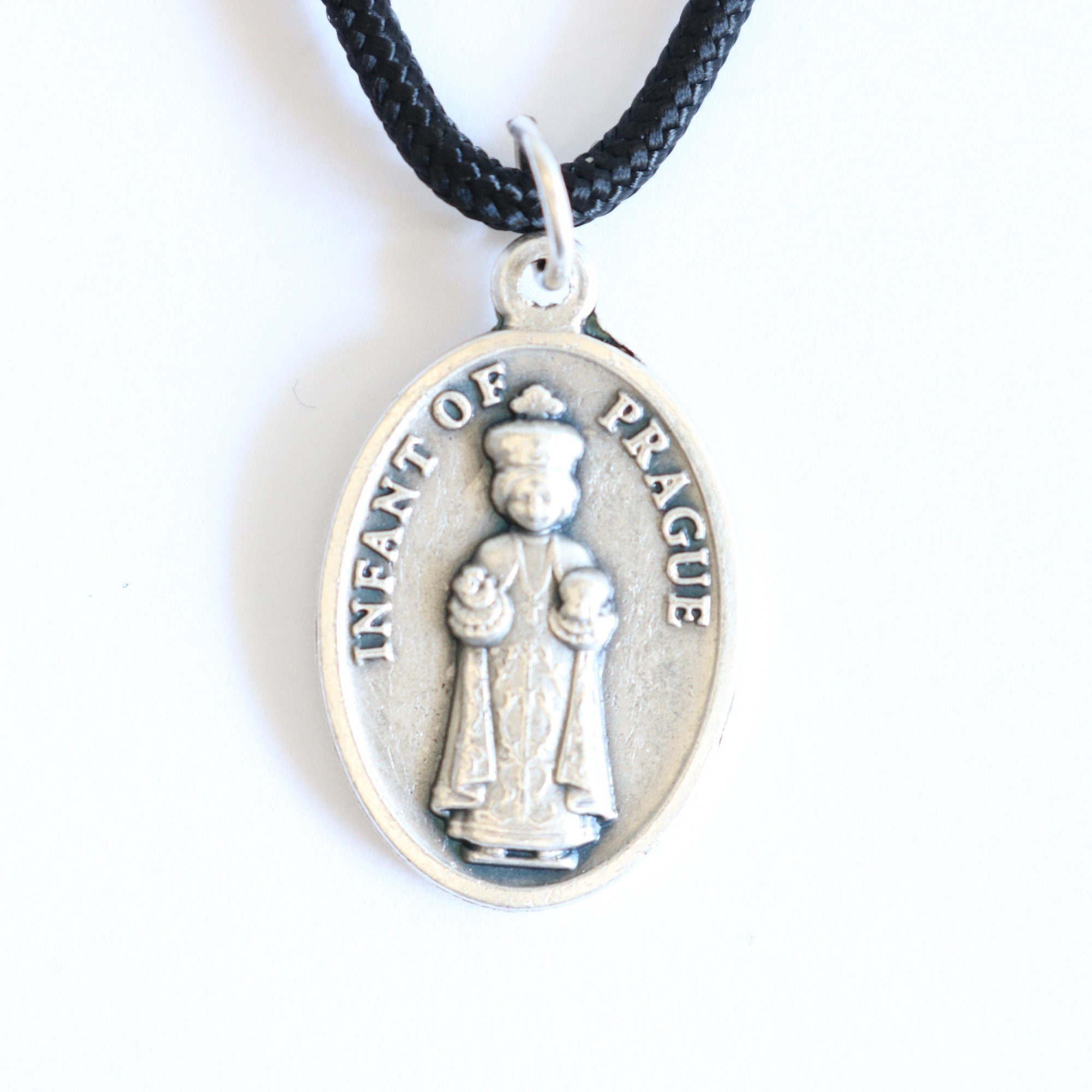 Infant of Prague Black Paracord Medal Necklace Catholic Mercy Child ...