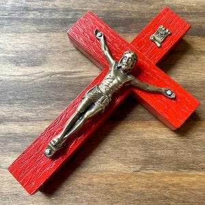 5&quot; Wall Crucifix Wood Red Bronze Decor Christ Cross Crucifijo Catholic Mercy Cruz Made in USA