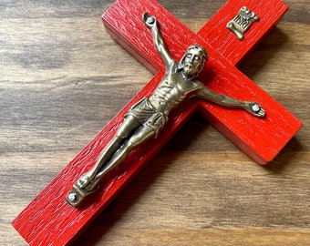 5" Wall Crucifix Wood Red Bronze Decor Christ Cross Crucifijo Catholic Mercy Cruz Made in USA