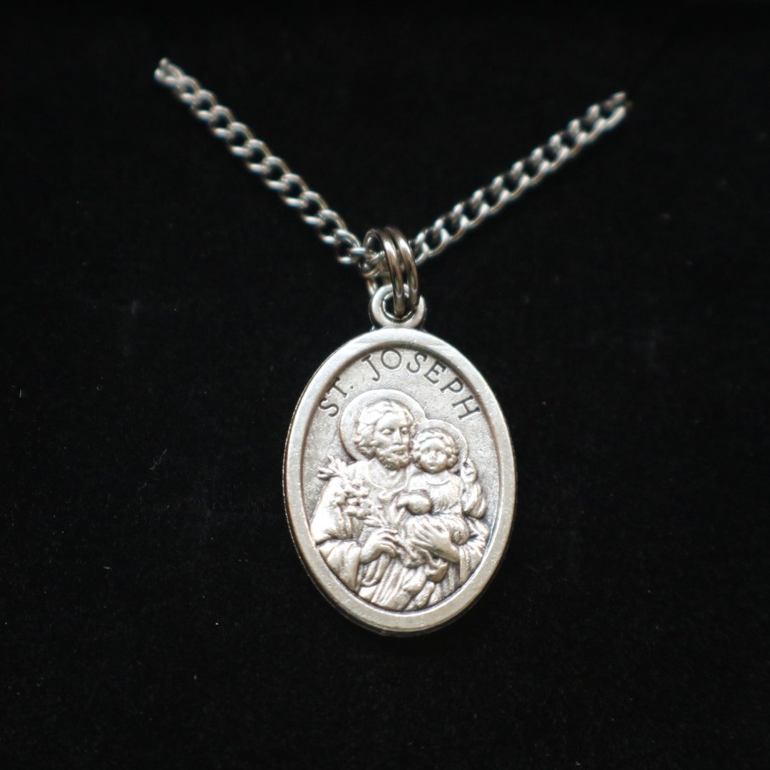 St Joseph Medal Women 18" Stainless Steel Chain Necklace Catholic Mercy ...