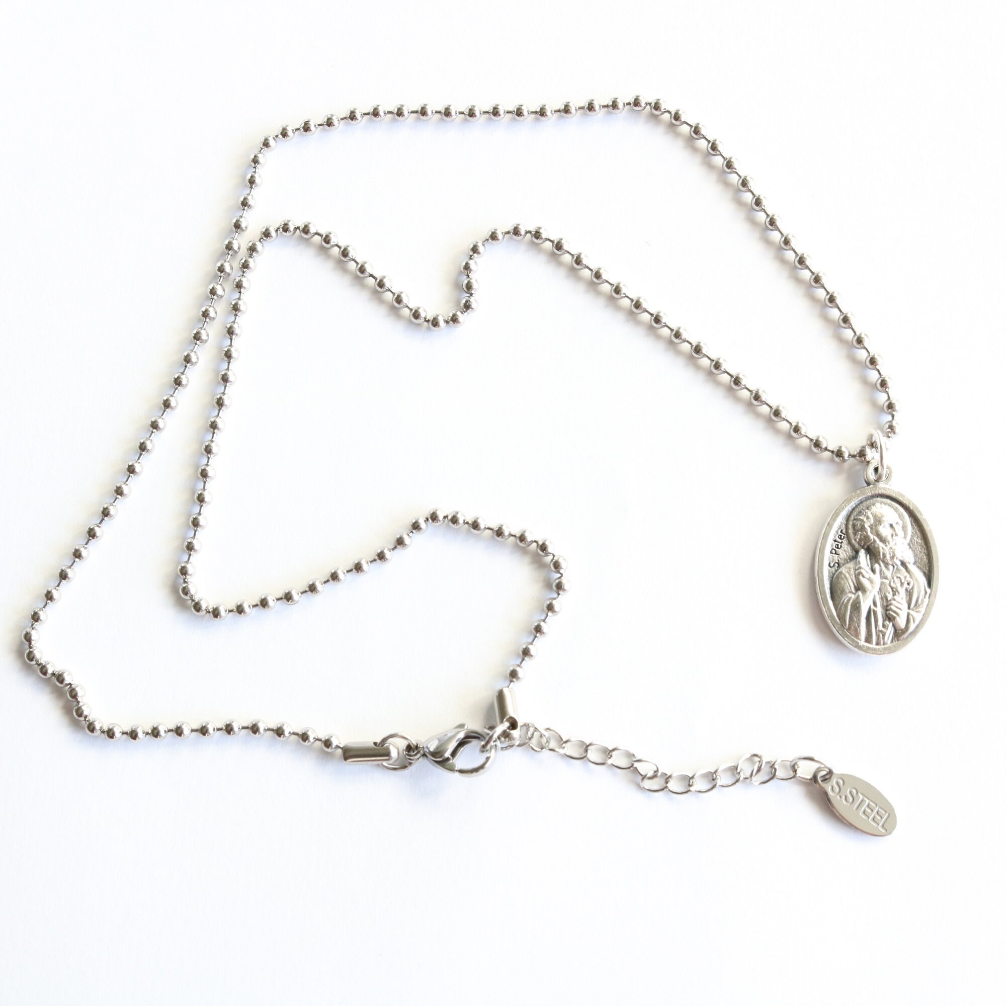 St Peter and St Paul Medal Men 20" Stainless Steel Chain Mary Necklace ...