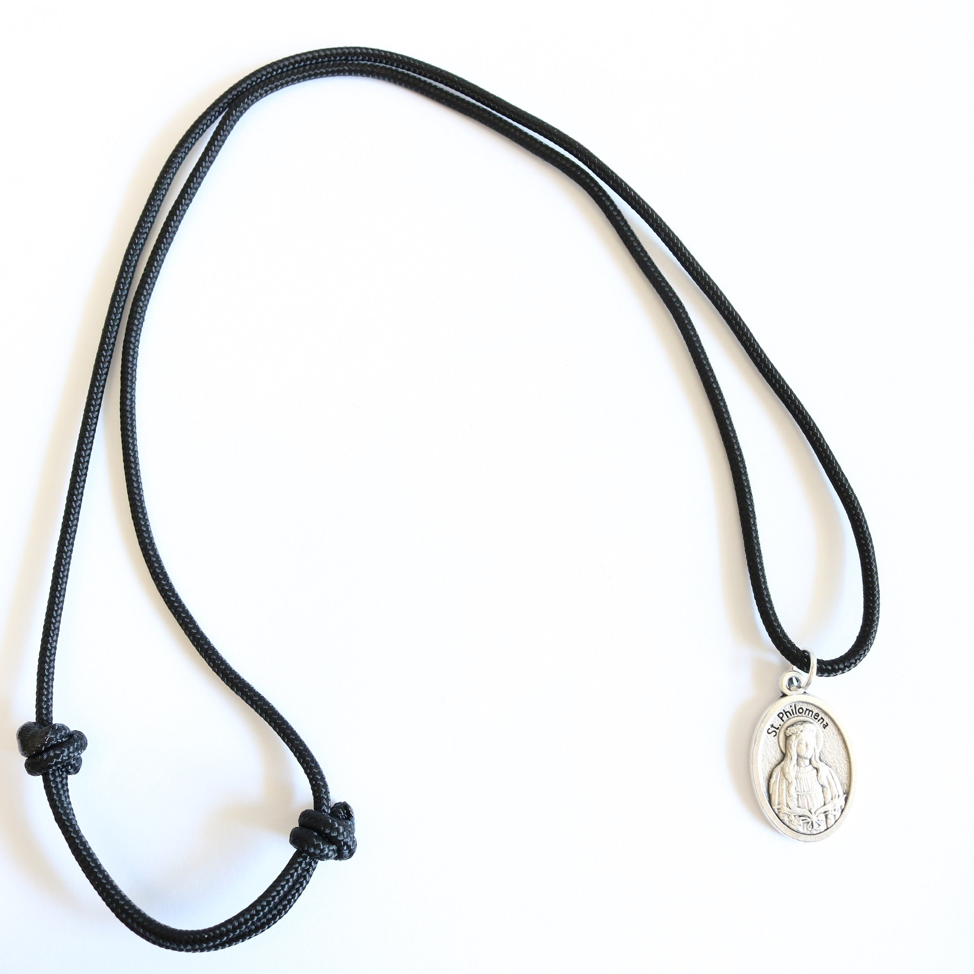 St Philomena Pendant Black Paracord Medal Necklace Catholic Mercy ...